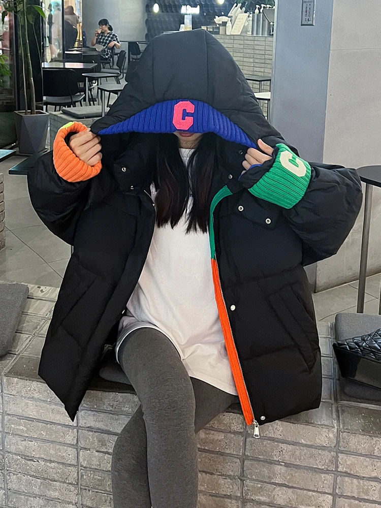 

Letter Knitted Stitching Bread Clothes Women's 2023 Winter Jacket Women New Warm Cotton Clothes Loose Thickened Coat