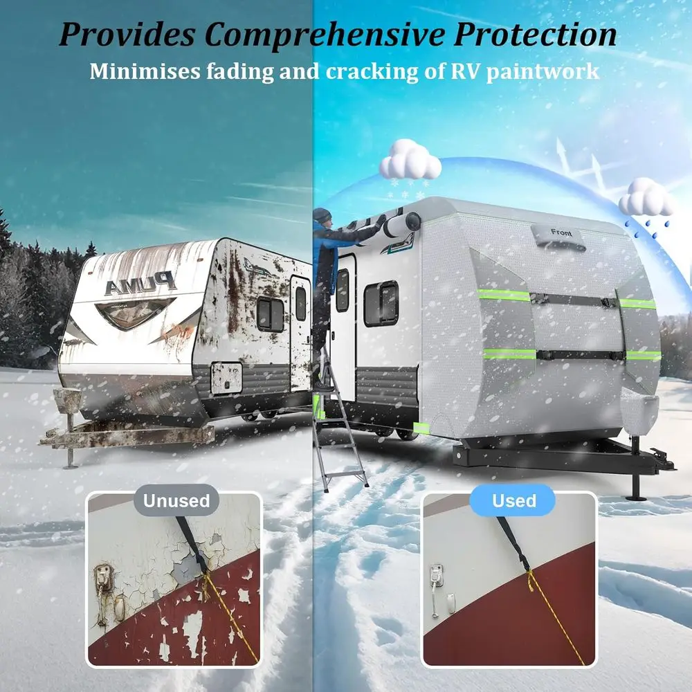 Travel Trailer Cover fits for 24' - 27' RV, with Upgrade Waterproof Zipper Flap & Zipper Storage Bag, Superior Windproof & Sun-P