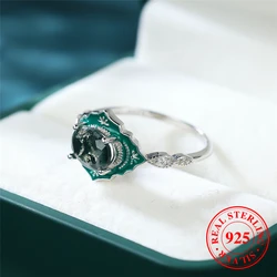 Cute Female Agate Stone Oval Ring Vintage Real 925 Sterling Silver Wedding Jewelry For Women