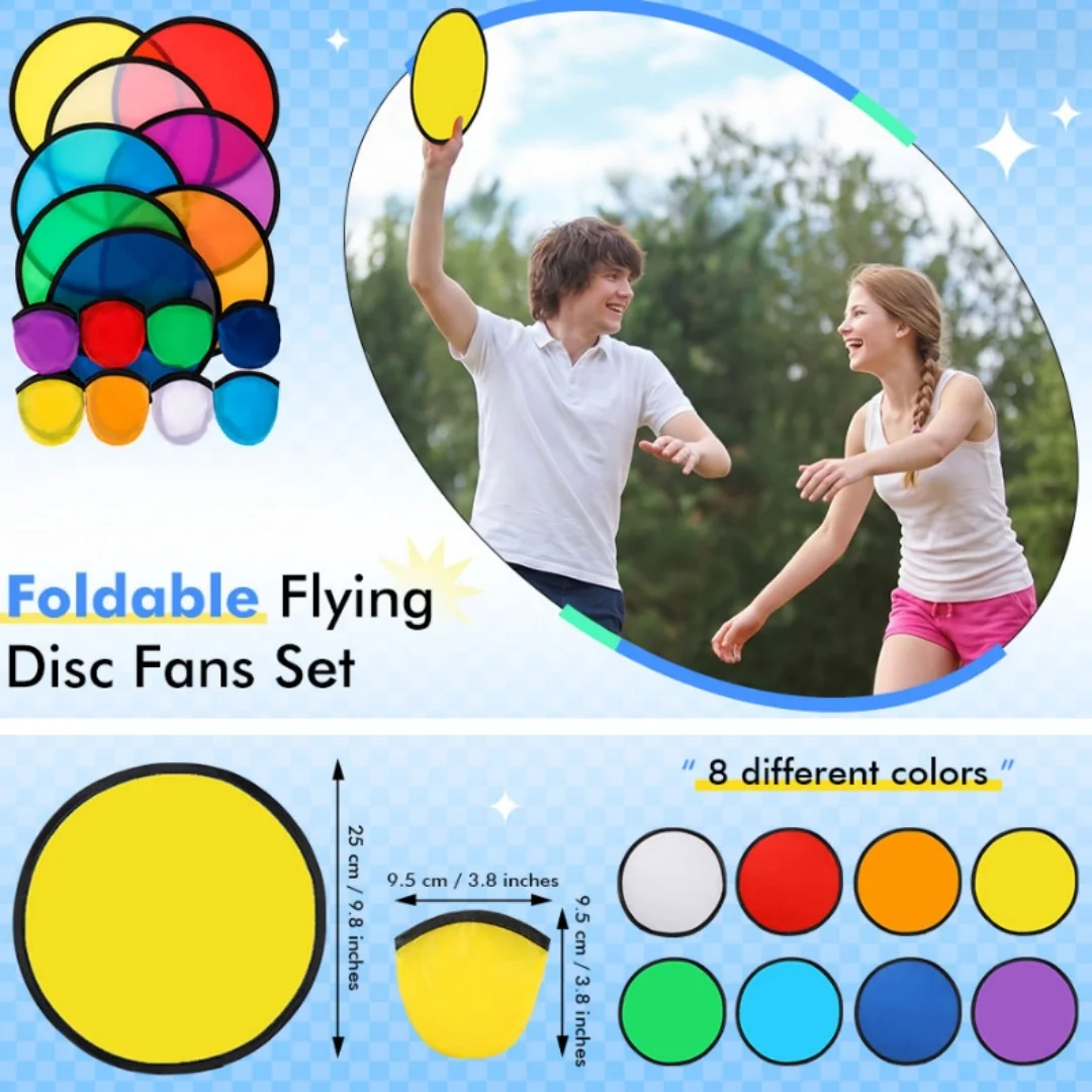 Foldable Flying Disc Fans With Bags Handheld Cooling Fan Beach Flying Disc For Summer Outdoor Games Round Collapsible Fan