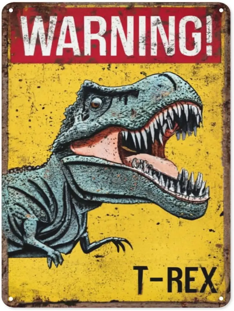 Beware of The Dinosaur Metal Sign Retro Funny Animal Tin Sign Poster Home Garage Decor Men's Bedroom House Decor for Garden