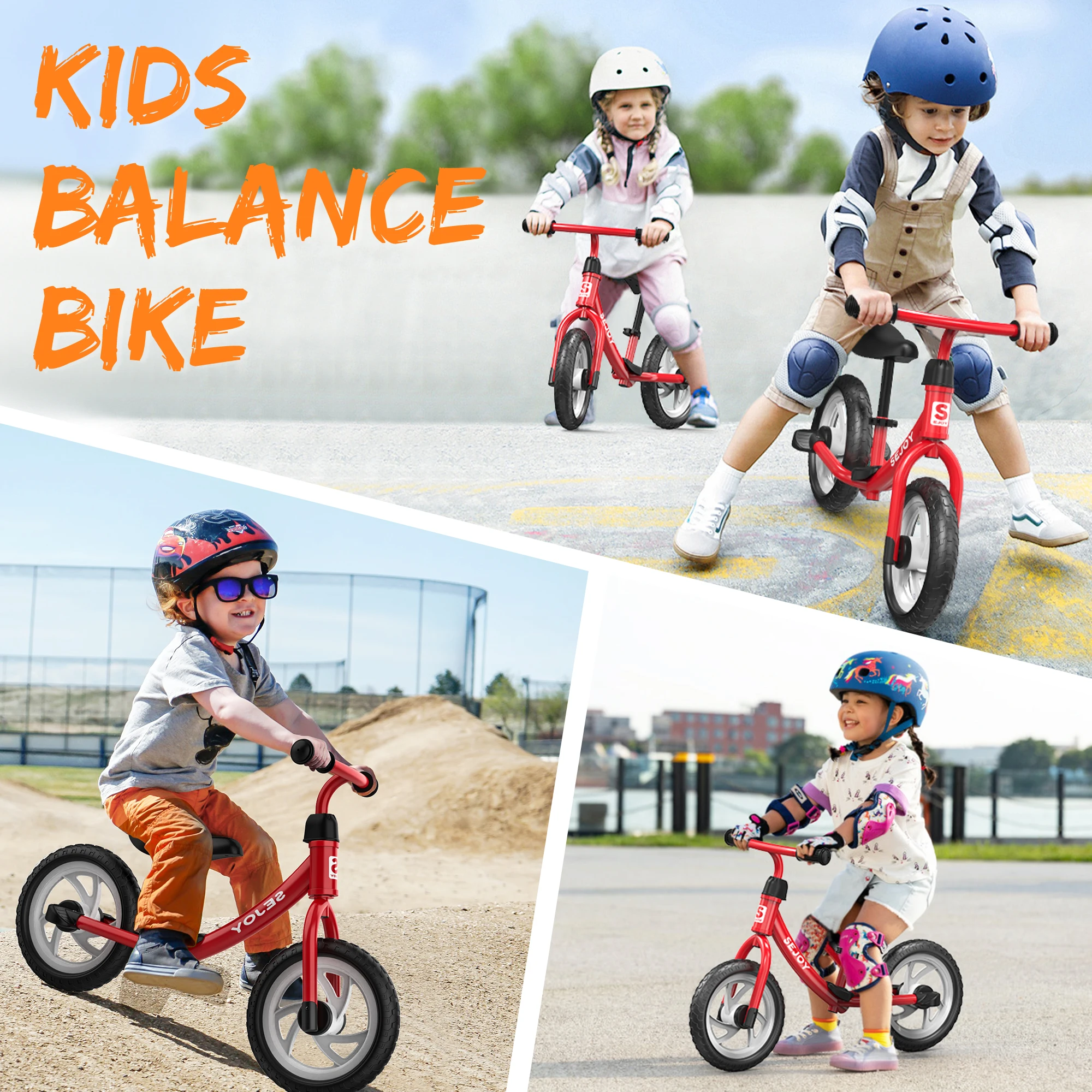 SEJOY Bicicleta de equilíbrio para crianças de 2 a 6 anos, rodas de 12 ", bicicleta externa, scooter de brinquedo, altura ajustável