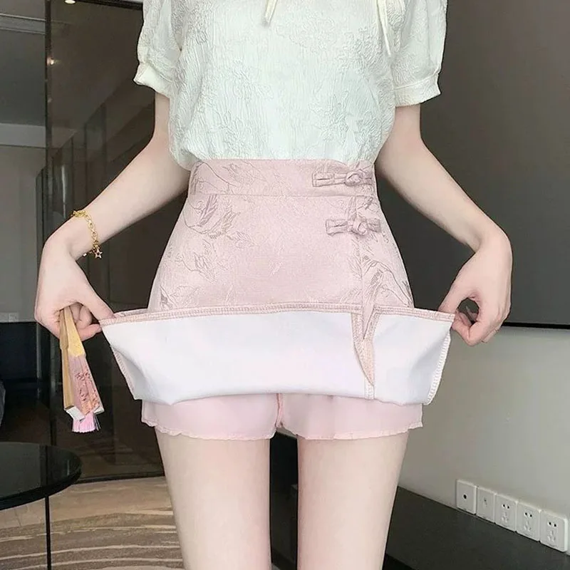 Elegant Pink White Mini Skirts for Women Fashion Bow Short Skirts Women's Summer Slim Skirts Pants Women Split High Waist Skirts