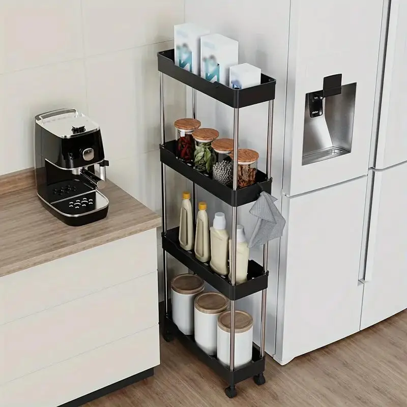 

3/4Tier Roller Design Trolley Multi-storey Cart Storage Shelf Movable Gap Storage Rack Kitchen Bathroom Slim Slide Organizer