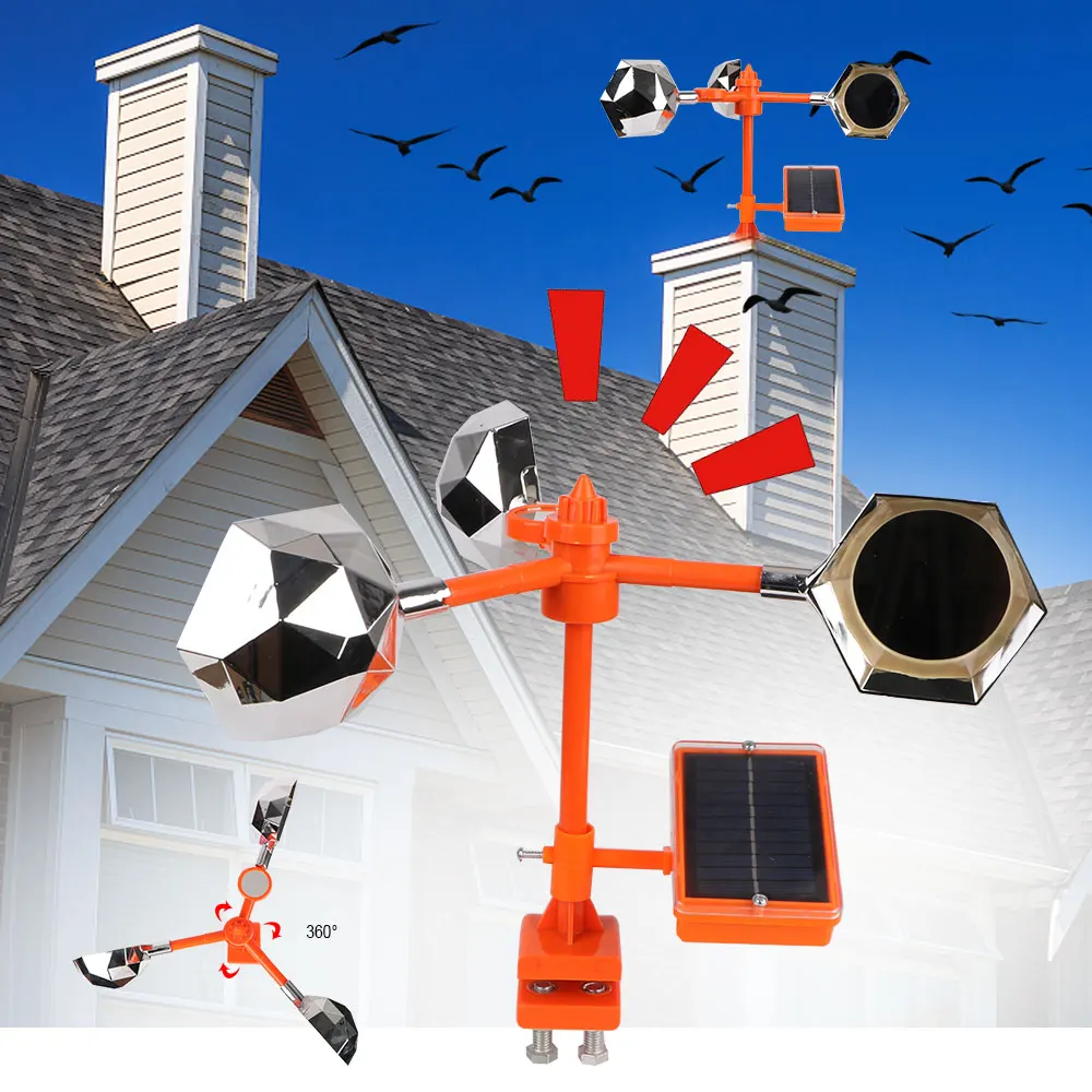 

Solar Reflective Bird Repeller Wind Power Birds Repeller 360° Voice Bird Repellent Driving Device for Outdoor Garden