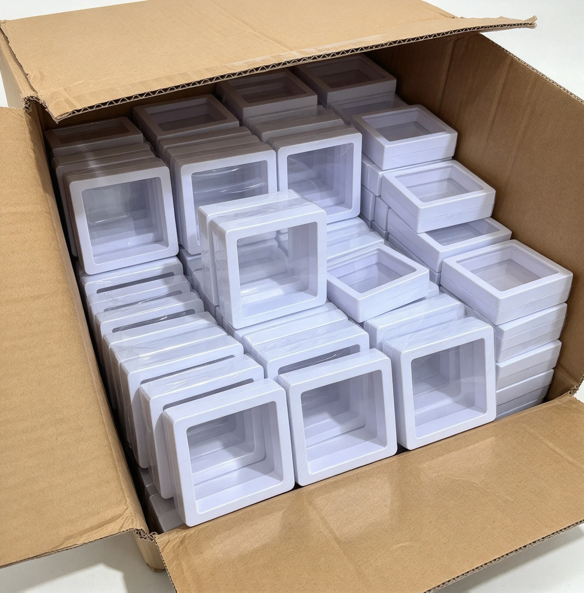Portable 3D Floating White/Black Jewelry Display Box Transparent PE Film Anti Oxidation Pendant Bracelet Storage Box