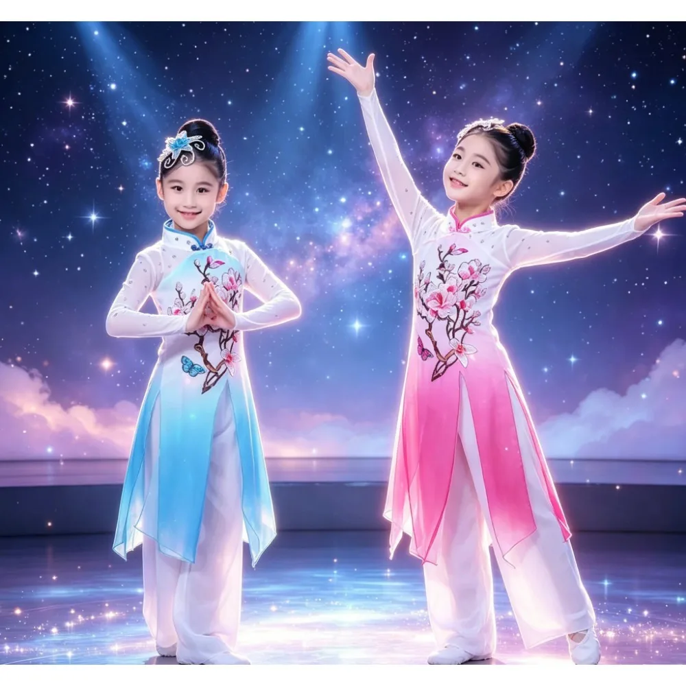 Girls Traditional Hanfu Dragon Dress Kids Ancient Chinese Folk Dance New Year Carnival Costume Skirt for Stage Performance