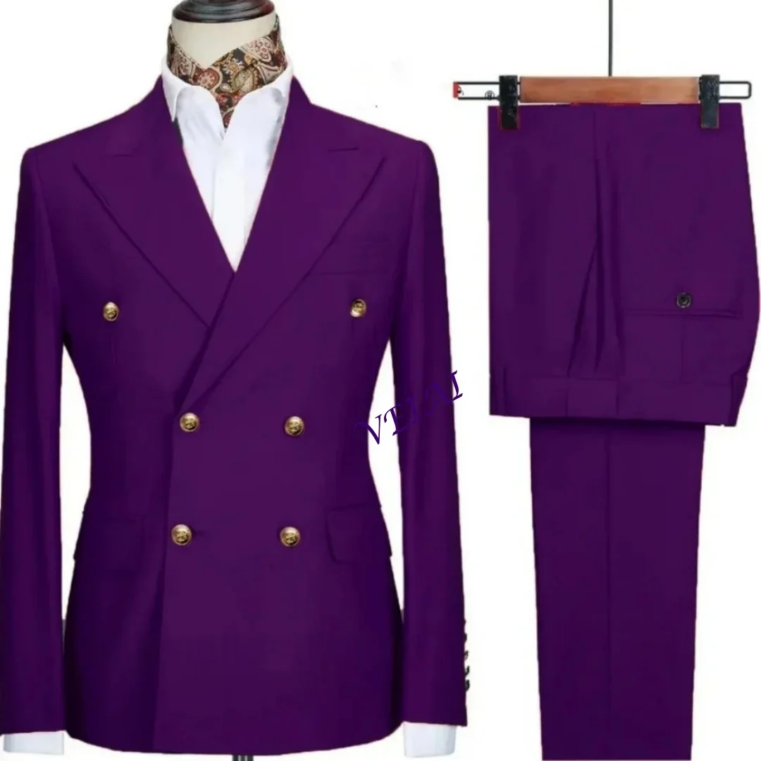 

CustomizedKhaki Men's Smart Casual Suits Fashion Formal Business Wedding Groom Tuxedos Peak Lapel Double Breasted Jacket And Pan