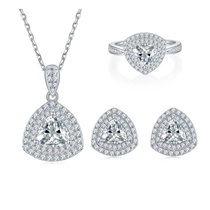 Luxury Group Set with 1 Carat D Color Moissanite Set 925 Pure Silver Ear Stud Ring Necklace Pendant Jewelry Set