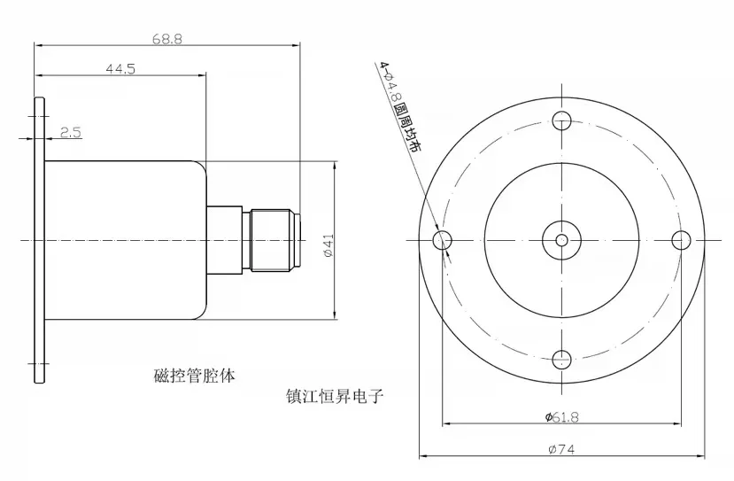 ウェーブガイドマグネトロン、共振キャビティコネクタ、同軸ウェーブガイドキャビティコネクタ 1 個