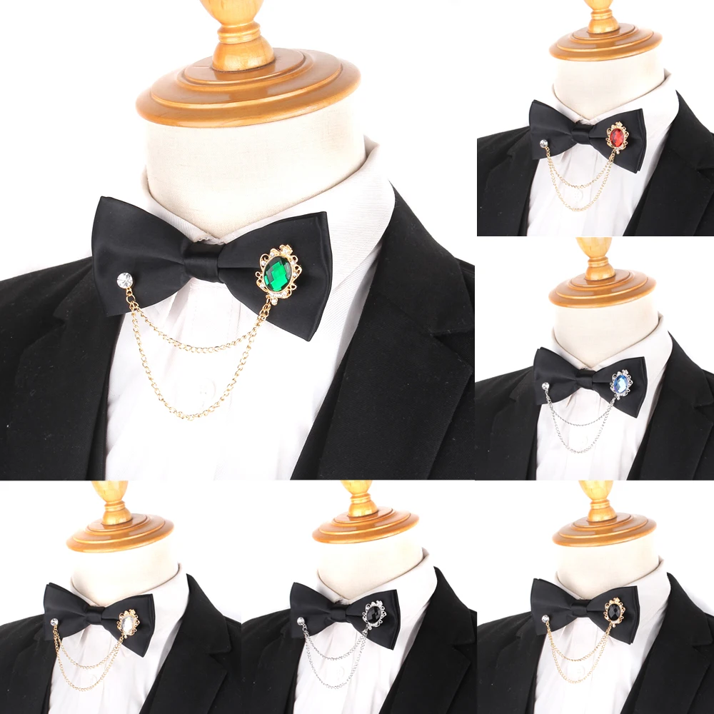 

Black Wedding Bow tie Fashion Classic Bowtie For Men Women Solid Bow knot Adult Party Bow Ties With Metal Cravats Groom Bowties