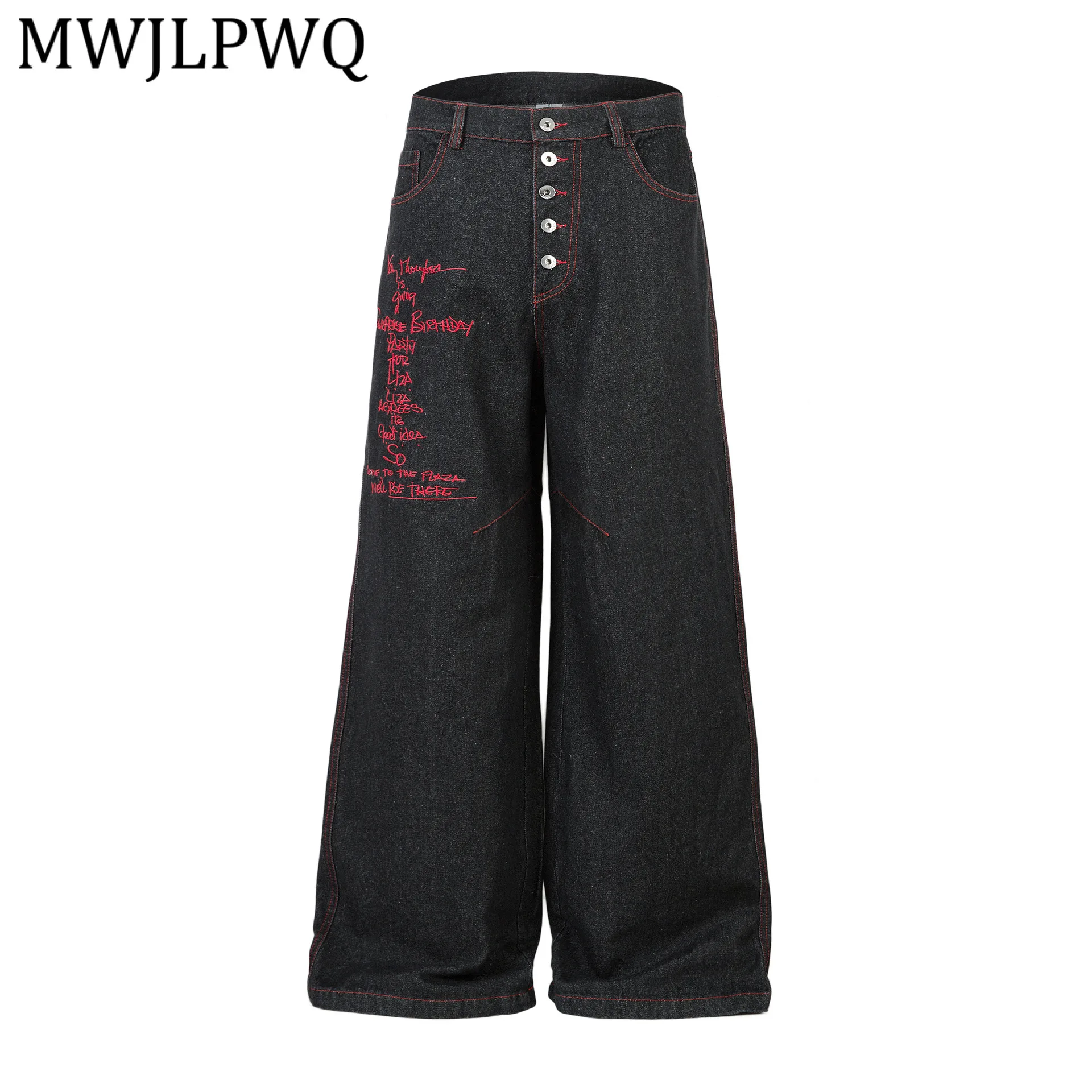 

MWJLPWQ 2026 Весенние новые джинсы с вышивкой букв, мужские, в американском уличном стиле, с пуговицами, оригинальные, джинсовые брюки для мужчин 13577