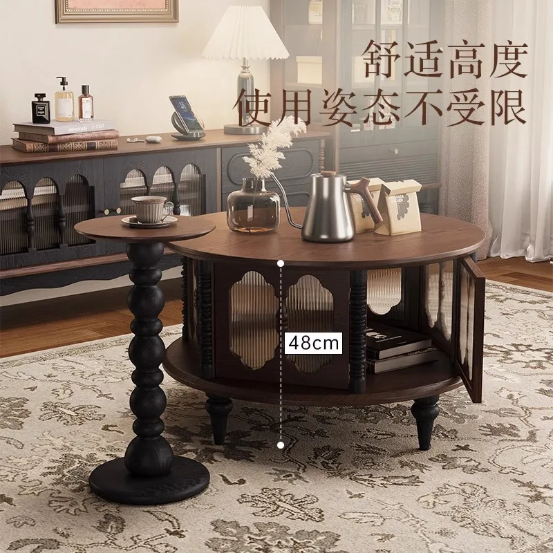 طاولة القهوة الفرنسية الرجعية الخشب الصلب مزيج شقة صغيرة غرفة المعيشة المنزل الأمريكية الخفيفة الفاخرة المستديرة