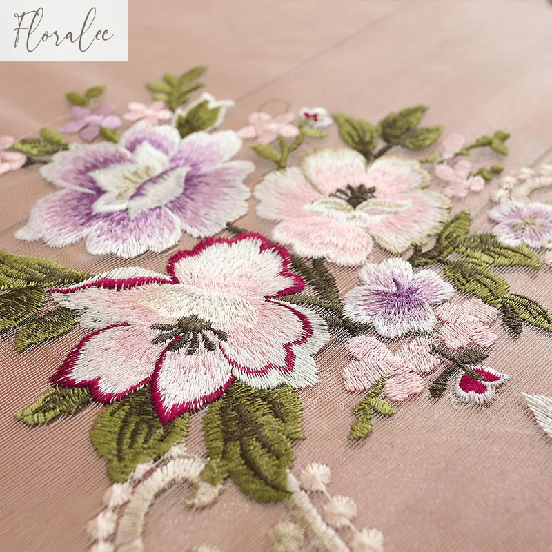 Flower Clusters Chenille Embroidered Pink Flower Clusters European Style Curtains Living Room Bedroom Curtain Head Villa Home
