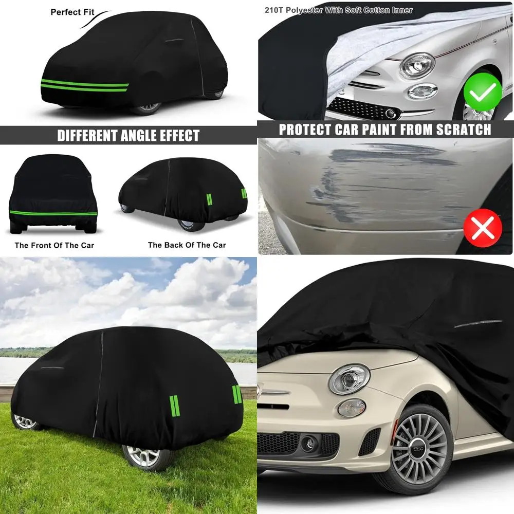 

All-Weather Waterproof Car Cover for Fiat 500/500C/500E Abarth Turbo 2007-2022, Zippered Door & Lockable, Snow & Rain Protection