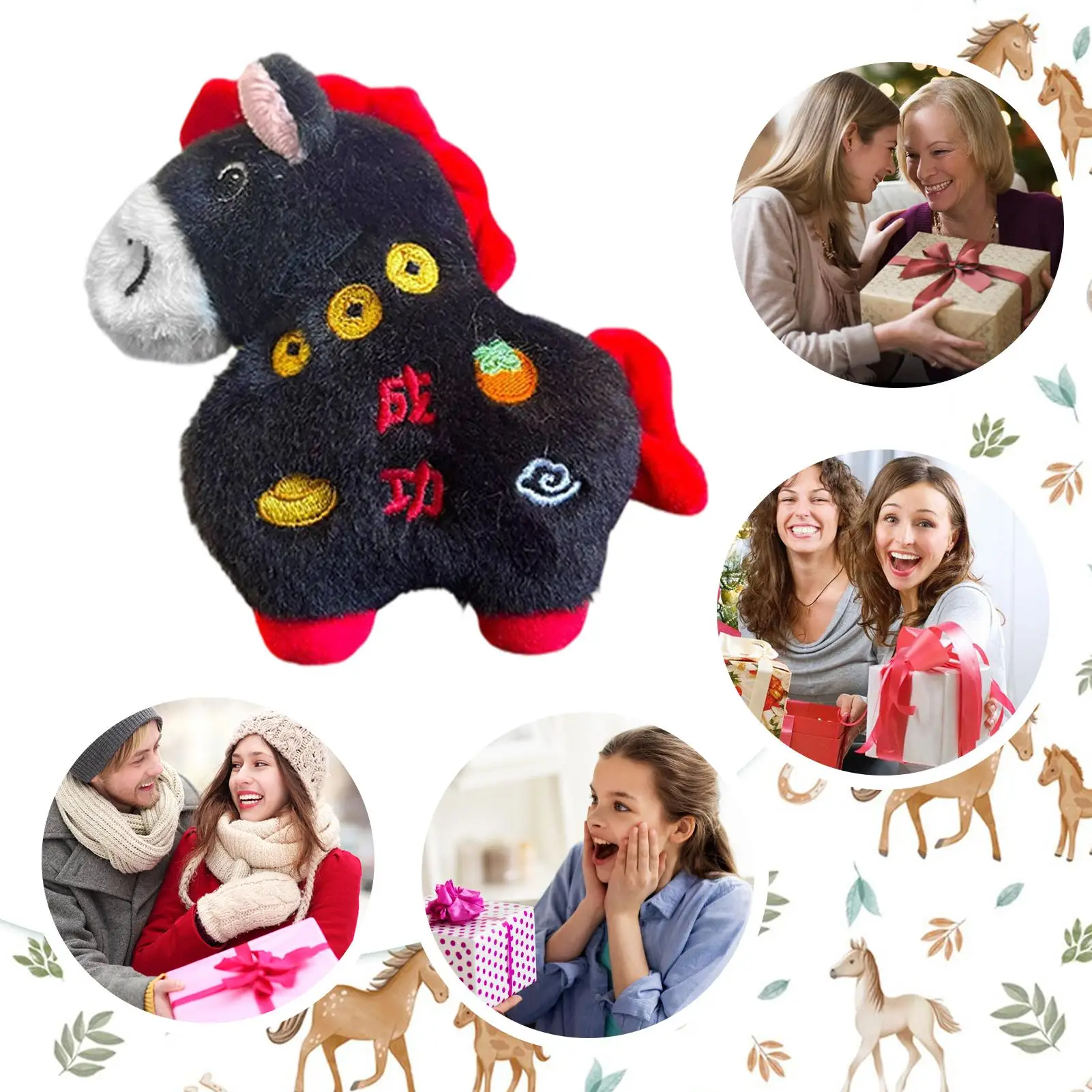 Knuffeldier Paard Zegen Souvenirpop Chinees thema Knuffeldier sleutelhanger met sleutelkoord voor Kerstmis Nieuwjaar Lente