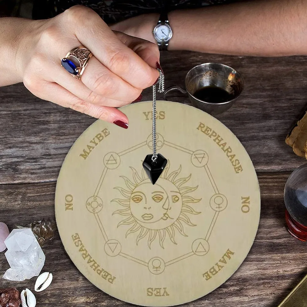 12 Zodiac Divination Board - Wooden Pendulum for Meditation & Dowsing, Moon Sun Star Altar Decor for Wiccan Yoga Room