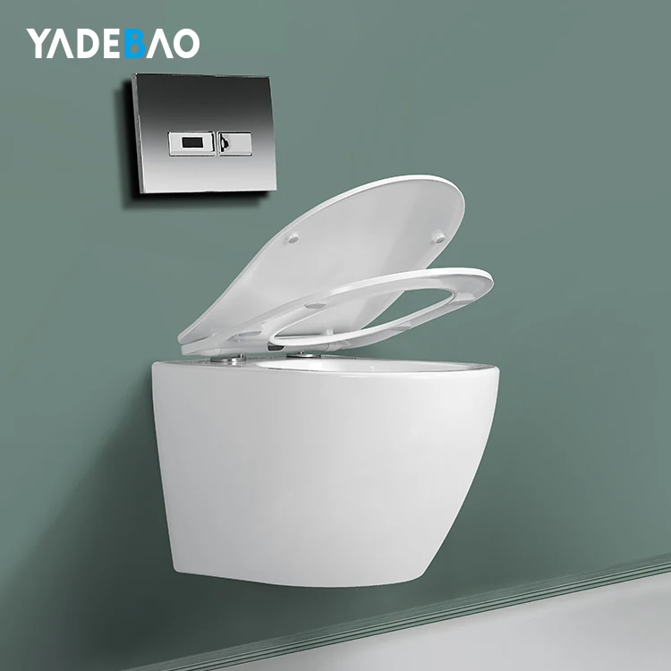 European  Bathroom Water Closet Ceramic Wc One Piece Wall Hung Rimless Toilet Bowl