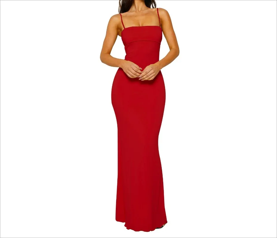 2025 nova dupla camada anti penetração sexy fino ajuste sem costas suspender vestido de cor sólida para mulher