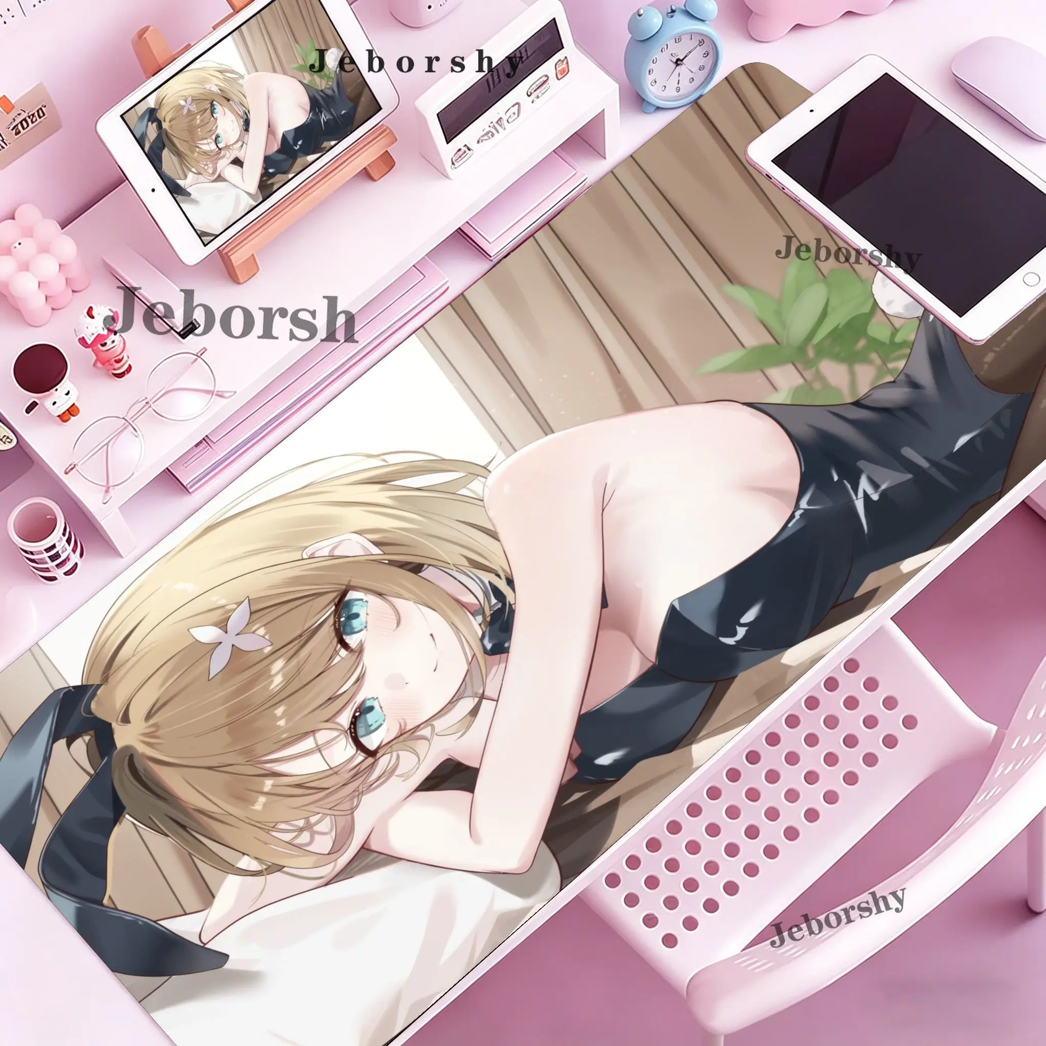 Oversized Blonde Anime Girl Mouse Pad, Multi-style Home & Beach Extended Non-slip Gaming Desk Mat