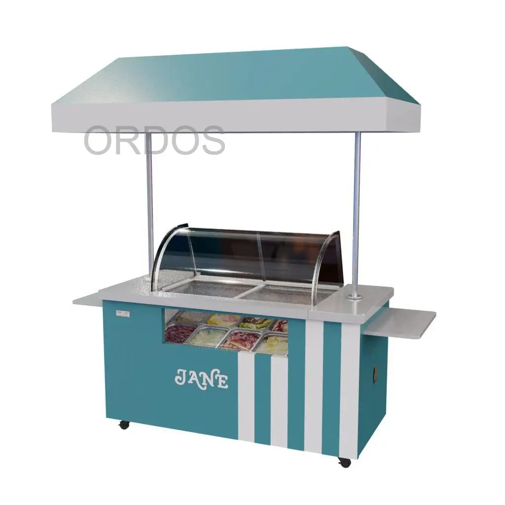 Lvke Ice Cream Cart with Folding Table Gelato Ice Cream Showcase Cart with Universal Wheel