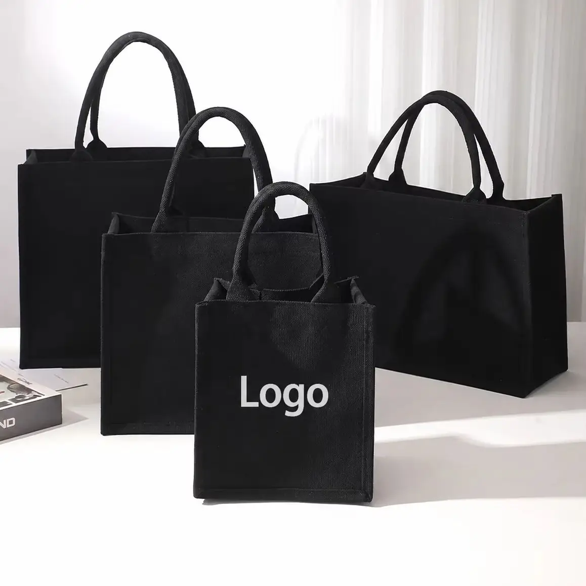 Custom Black Canvas Tote Bags Personalized Name Photo Words Canvas Carry Handbag Unique Gifts Design Daily Use Commuting Bags
