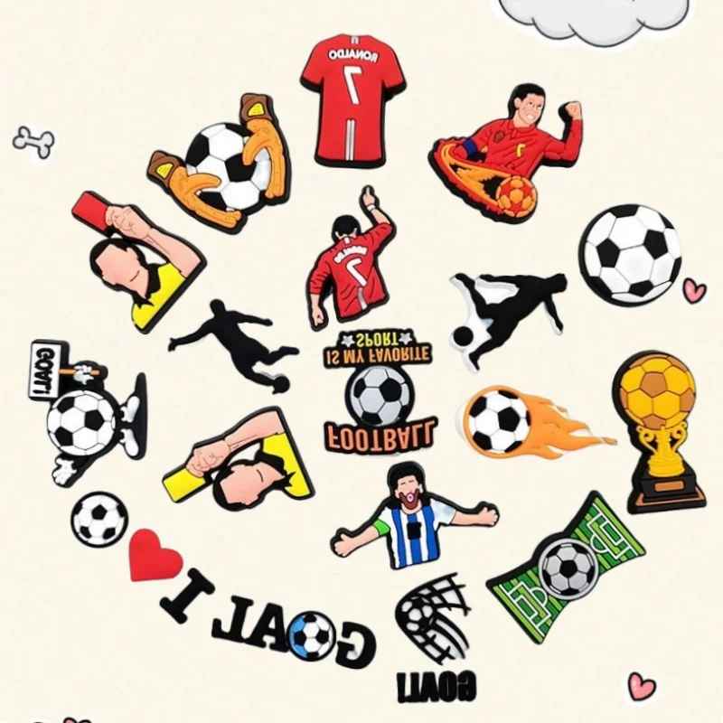 

18Pcs Soccer Sports Theme Shoe Charms Set Football Style Buckle Slipper Sandals Decoration for Boys Men Shoe Accessories