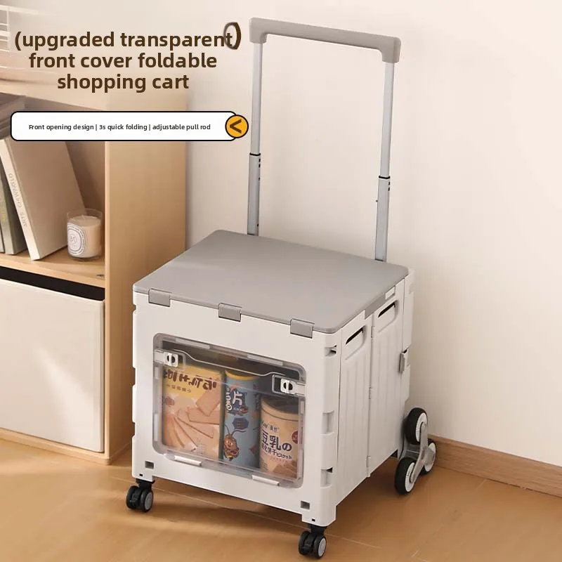 Foldable Shopping Cart Portable Supermarket Trolley Transparent Front Cover Outdoor Camping Folding Wagon Shopping Trolley