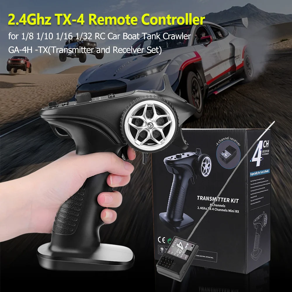 TX4 2.4GHz 4CH Radio System Transmitter Controller with Receive GA-4H-TX RC For 1/8 1/10 1/16 1/32 RC Car Boat Tank Crawler