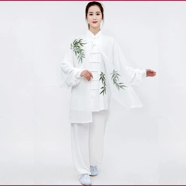 Tai Chi เสื้อผ้า Taiji Kung Fu เครื่องแบบ Unisex เย็บปักถักร้อย Elegant ศิลปะการต่อสู้สวมใส่ประสิทธิภาพการแข่งขันชุดสามชิ้น