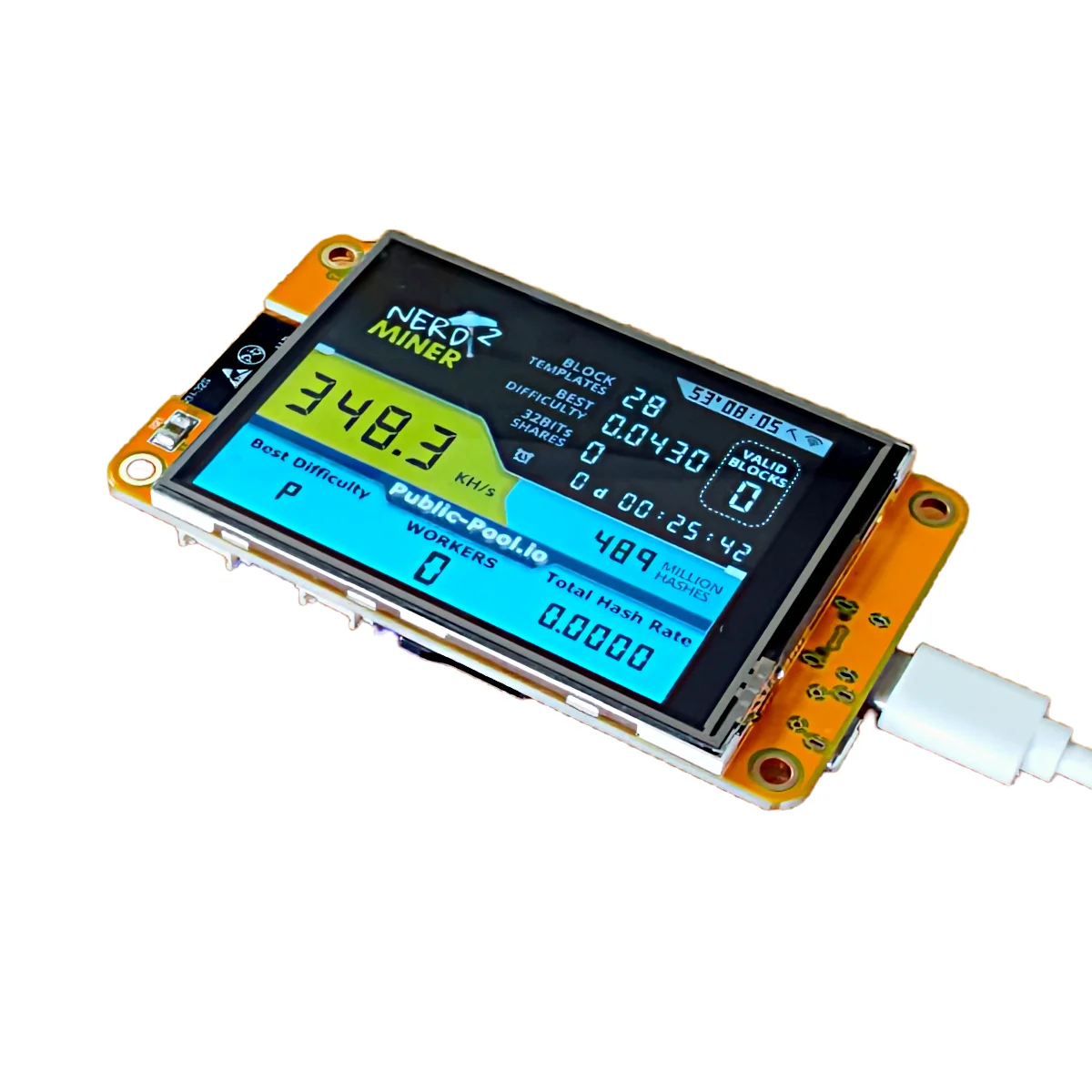 NerdMiner V2 350kh/s 2.8 بوصة عرض BTC منفرد اليانصيب Nerd مينر تشفير آلة تعدين البيتكوين ماينر