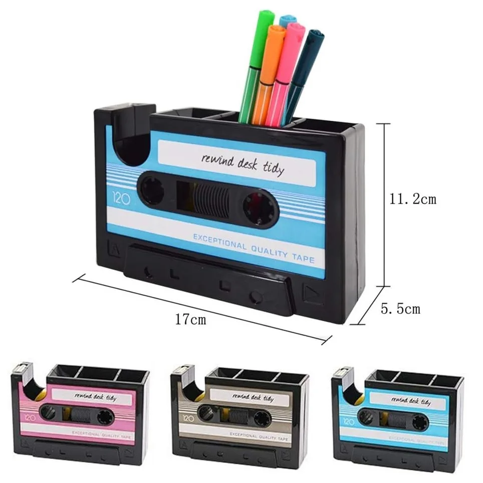 Retro Cassette Tape Machine Brush Pot Pen Pencil Holder Rewind Desk Tidy Container Case Table Organizer F7465