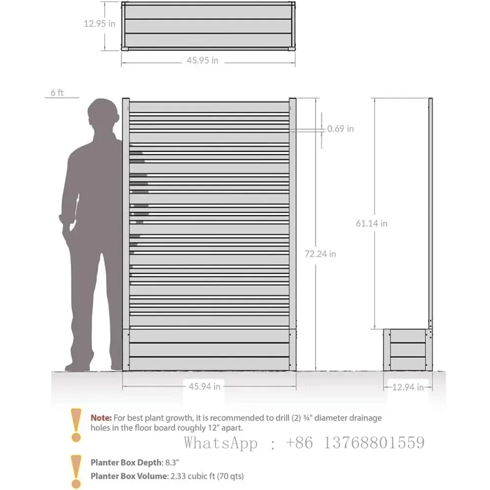 EC18024 6ft H x 4ft W x 1ft L Florence WoodTek Vinyl Outdoor Freestanding Privacy Fence Screen Panel and Planter Box Kit