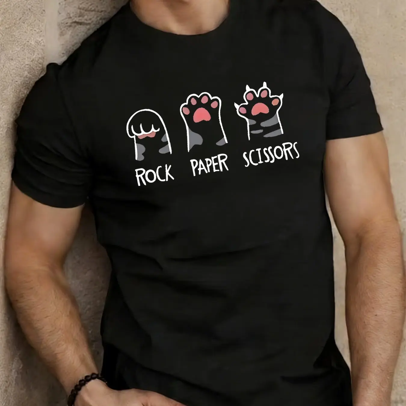 Men's Casual Sports T-Shirt, Fashionable Cat Paw Guessing Game Print Short Sleeves, Suitable for Indoor and Outdoor Leisure Activities, Summer Trendy Top, Suitable for Parties, Vacations, and Various Occasions, Available in Multiple Colors and Machine Washable