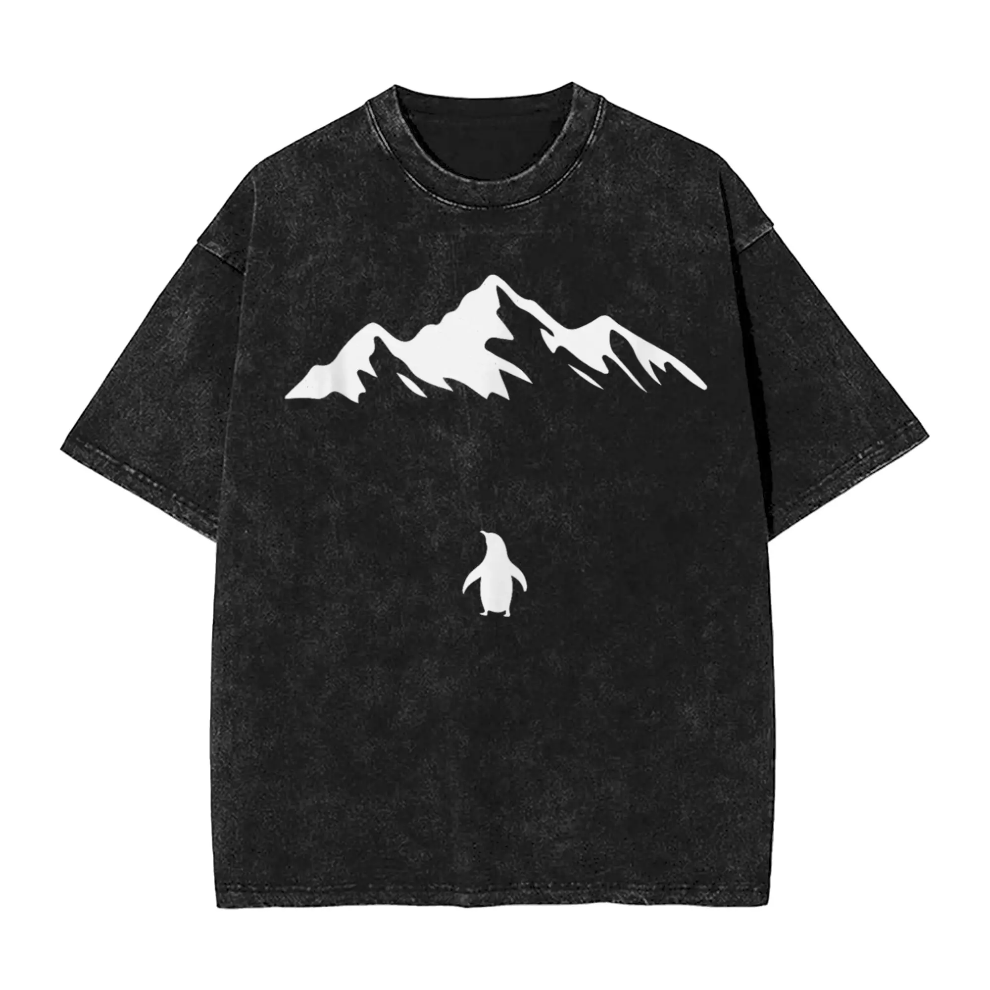 Streetwear Washed T-Shirt Lone Penguin Survival But Why Funny Dark Meme Cotton T-Shirts  Hipster Tshirt Men Beach Y2K Basic Tees