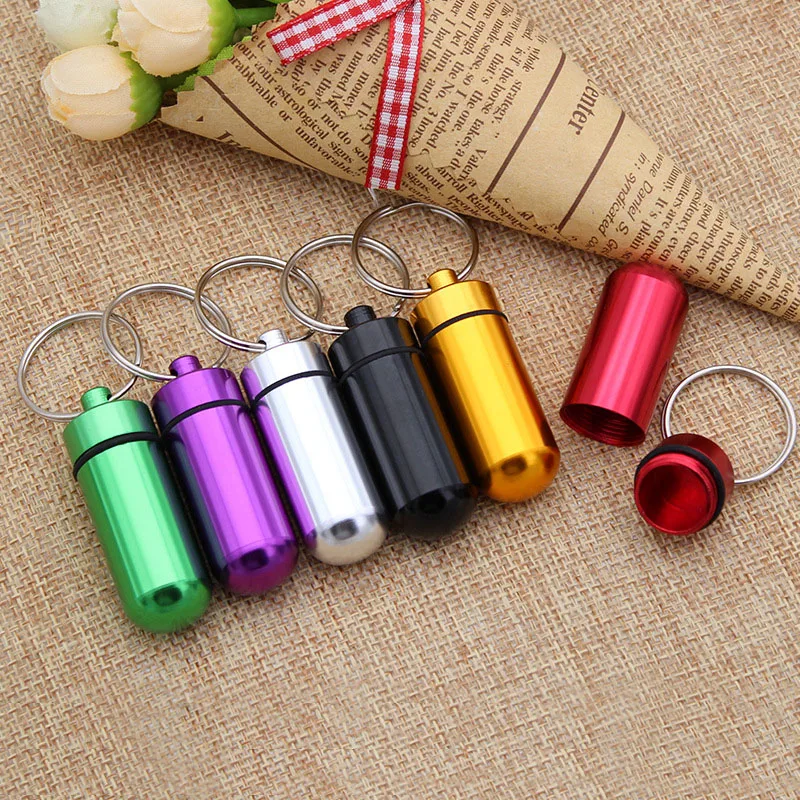 Botol Pil Aluminium Mini Tahan Air Portabel Botol Obat Luar Ruangan Botol Obat Mini Tahan Air Gantungan Kunci Botol Gantung
