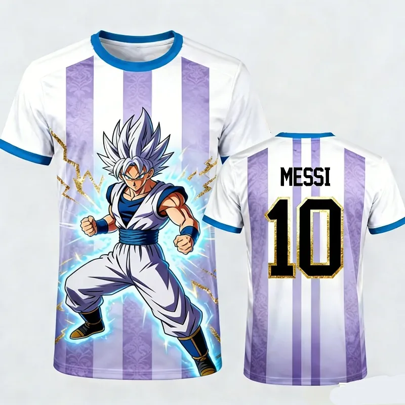 Dragon Ball Z Goku x Messi Argentina 3D All Over Print Breathable Hip Hop T-Shirt Anime Streetwear Unisex Short Sleeve