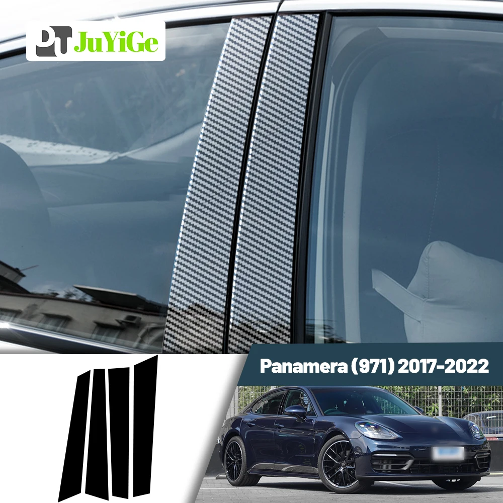 Glossy Black Carbon Fiber Window Door Deal B C Pillar Post Cover Sticker For Porsche Panamera 971 2017-2022 2018 2019 2020