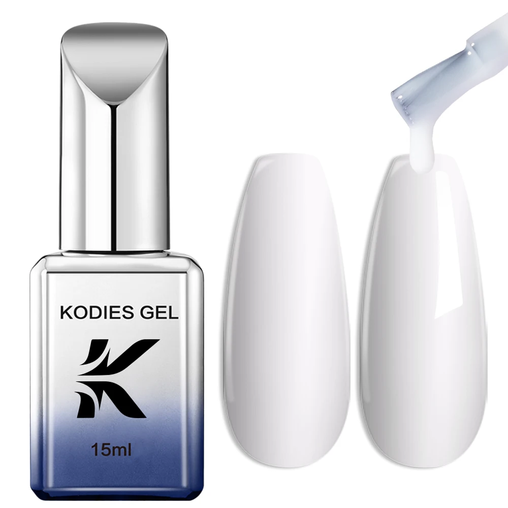 KODIES GEL − Verhéritage à ongles gel UV/LED, dissoluble, blanc laiteux français, semi-continu, couche de base et de finition, 0,5 fl.oz