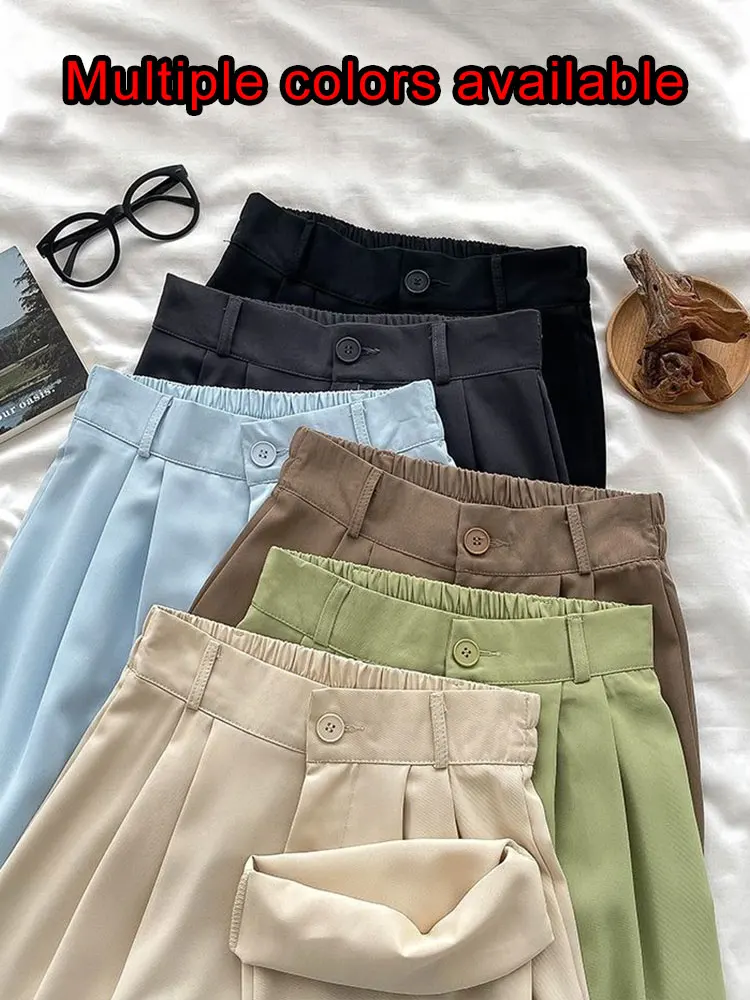 JOEVILU Pantalon droit taille haute pour femme, pantalon de bureau minimaliste, fluide, soyeux, conique, vêtements multi-options, été