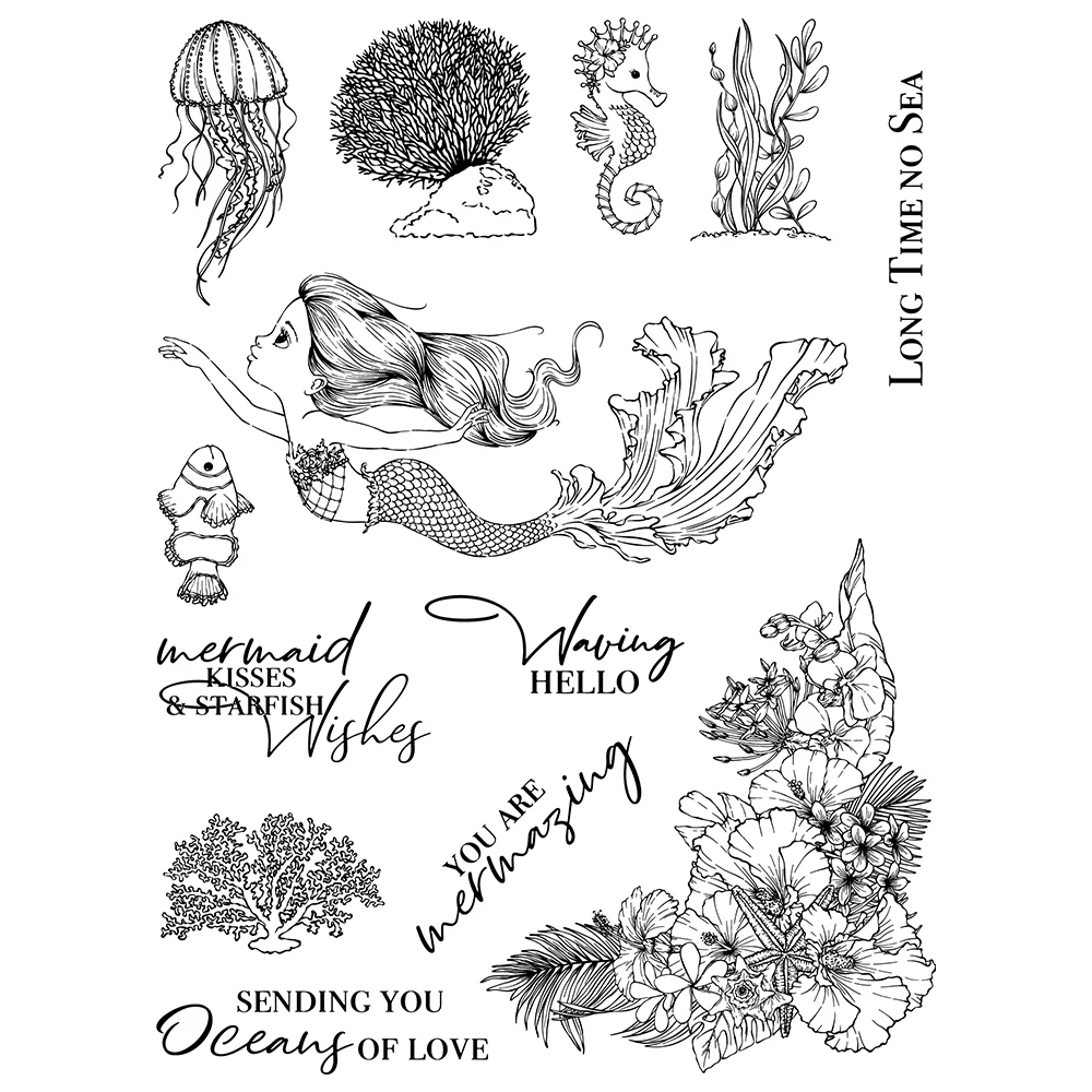 Mangocraft Spring Beautiful Mermaid Cutting Dies Clear Stamps DIY Scrapbooking Metal Dies Silicone Stamps For Cards Albums Decor