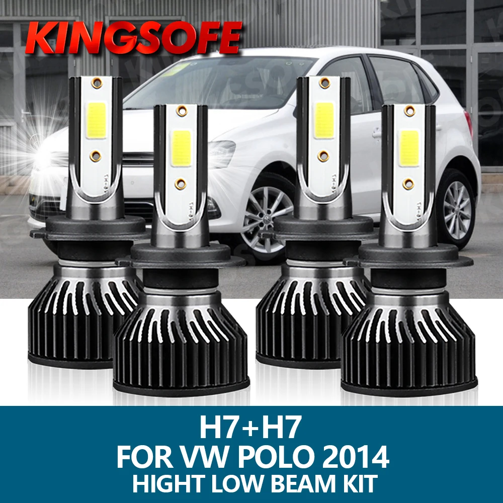 KINGSOFE 4Pcs H7 LED Headlight Car Light 30000LM 130W 6000K White COB Chip Hight Low Beam Bulbs Kit For Volkswagen VW POLO 2014