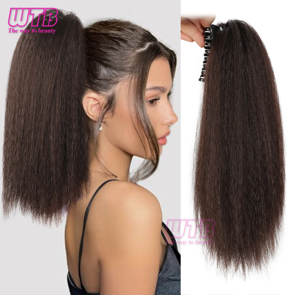 14 Inch Klauw Clip Gedraaide Rechte Paardenstaart Zwarte Vrouwelijke Pluizige Paardenstaart Synthetische Yaki Paardenstaart Clip In Paardenstaart Haarverlenging