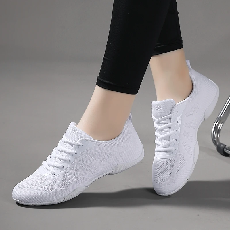 Flying Weave Breathable White Women Cheerleaders Dance Shoes Children Gymnastics Sneakers Girls Boys Training Cheerleading Shoes