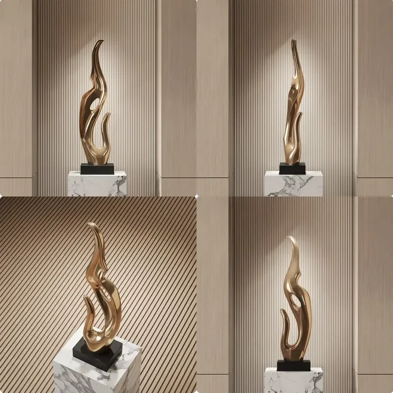 Modern Tall Abstract Metal Sculpture Figurine Stainless Steel Gold Finish Art Decor for Villa Hotel Entrance Interior