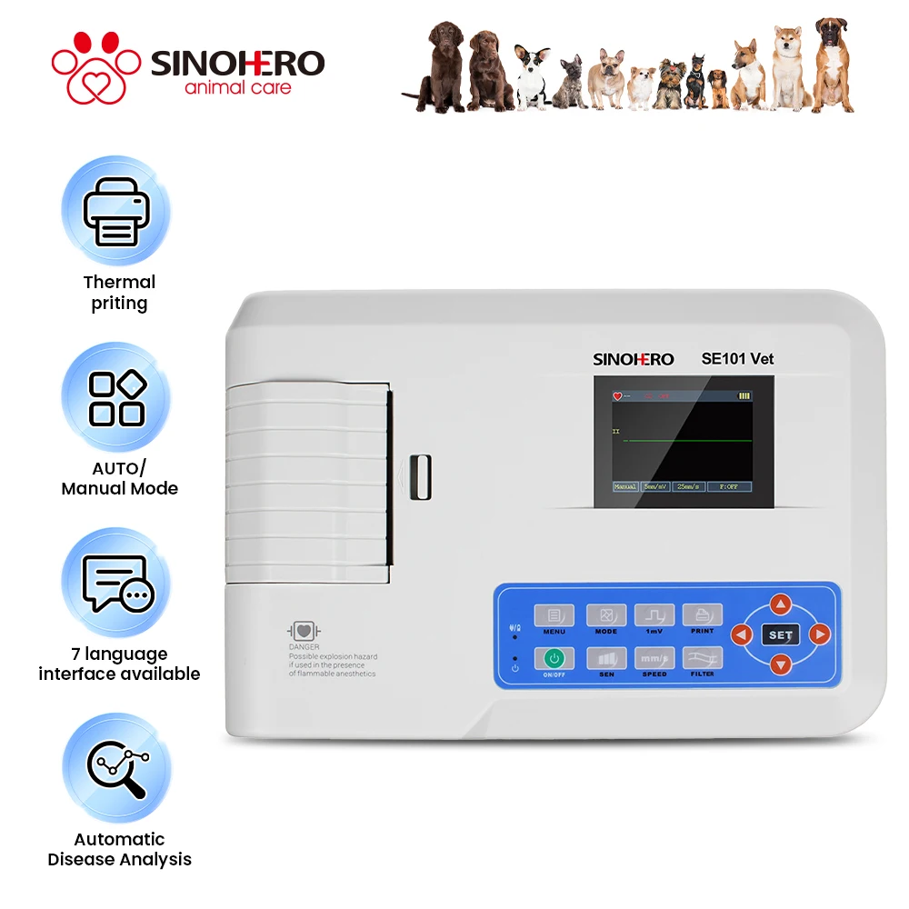 

SINOHERO Veterinary ECG Machine Single Channel Digital Elektrokardiograph EKG Machine With Thermal Printer