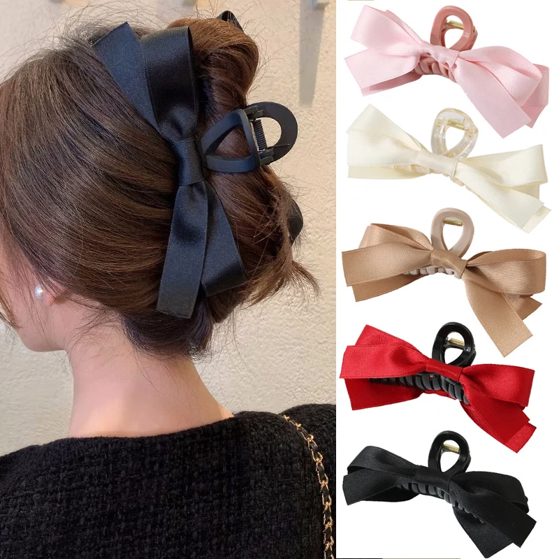 Fashion Bow Hair Claw Clips for Women Elegant Ponytail Braid Hair Clips Sweet Hairpins Shark Clip Girls Hair Accessories