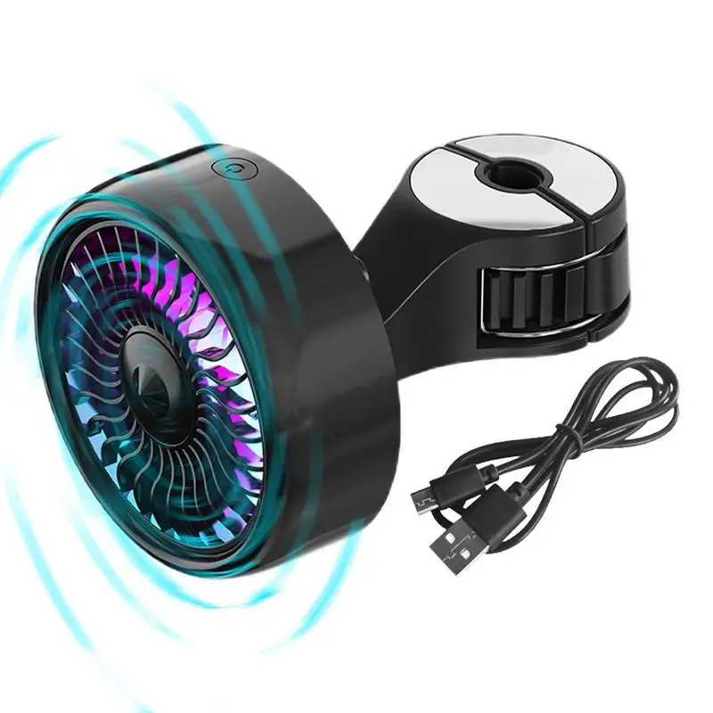 Portable Car Fan USB Vehicle Fan Cooling Seat Fan RGB Gradient Lighting 3-Speed Cable And Fixed Buckle Hook Function For Truck