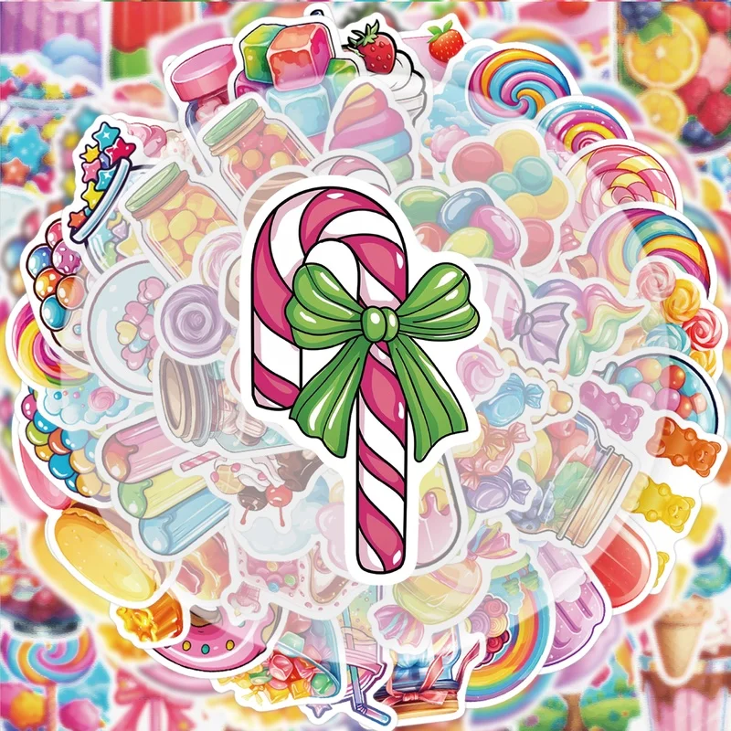 50 Colorful Candy Graffiti Stickers, Vibrant Stickers Suitable for Decorating Water Bottles, Laptops, Cell Phones, Suitcases, Skateboards, Guitars, Gift Boxes, Party Decorations