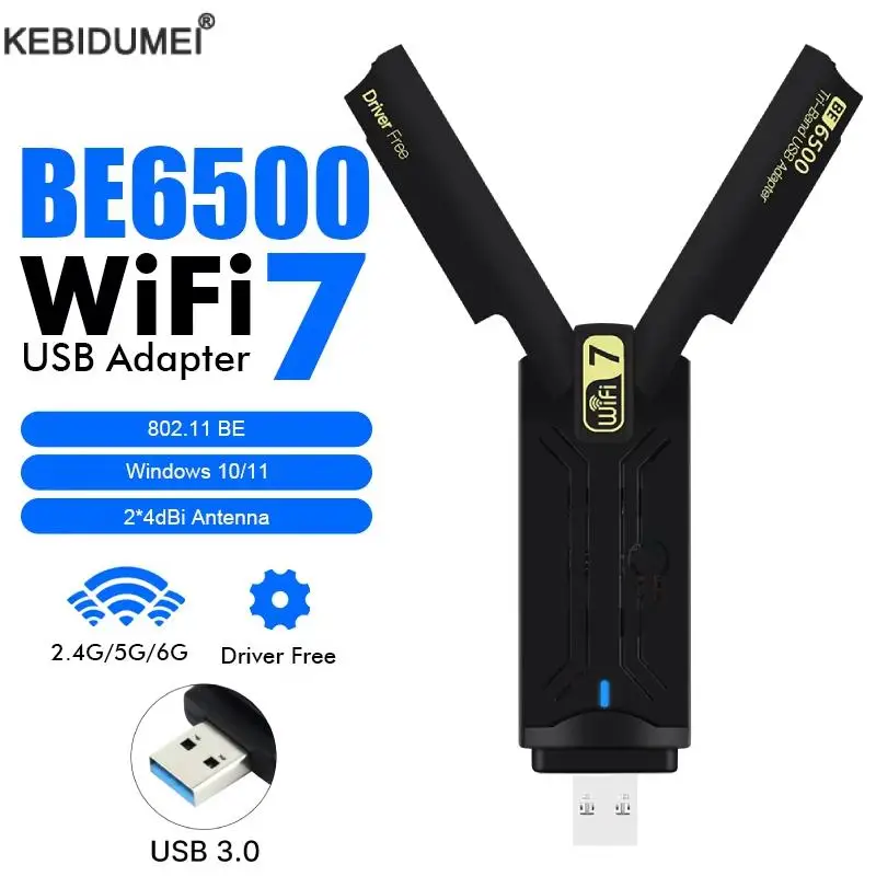 

BE6500 Wifi 7 Network Card Tri-Band 6G/5G/2G Usb 3.0 Adaptador With High Gain Antenne For PC/Laptop Win10/11 Driver Free